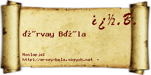 Árvay Béla névjegykártya