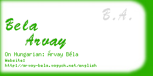 bela arvay business card